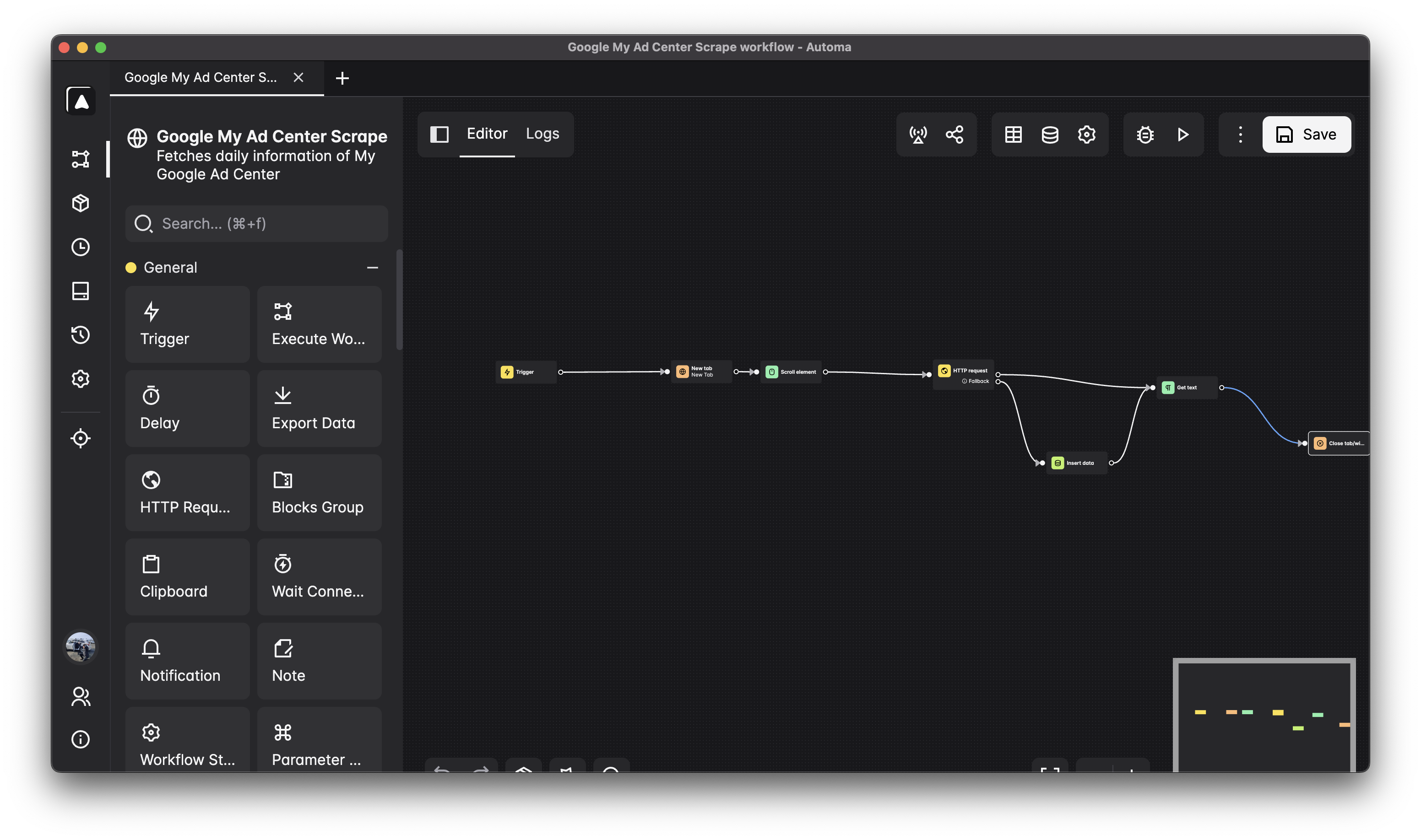 Automa Workflow View